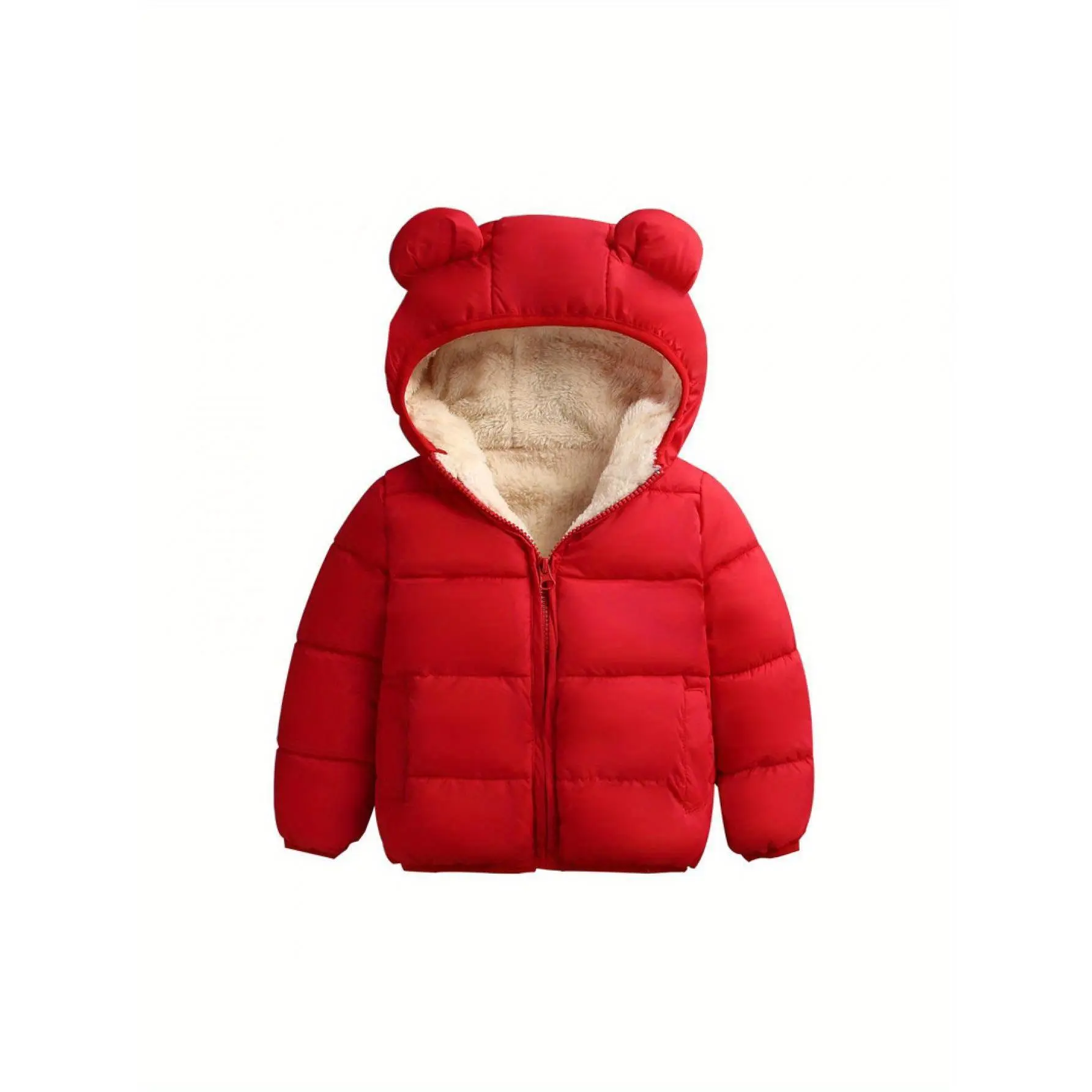 Kids' Unisex Basic Plain Hooded Puffer Jacket, Casual Loose-Fit Winter Outerwear with Cotton-Polyester Padding, Unisex Fit, Dry Clean, Loose-Fitting, Zippered Front, Machine Washable