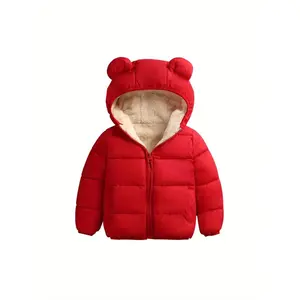 Kids Solid Color Coat, Zipper Open Front Hooded Cotton-padded Jacket Boys and Girls, Black/ Dark Blue/ Royal Blue/ Red