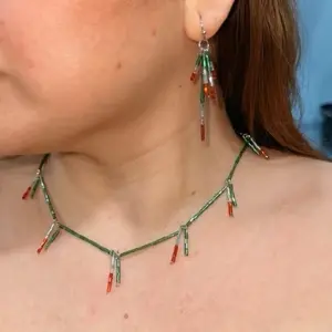 Adela- Handmade Necklace & Earrings Set in Mexican Flag Colors with Glass Beads Custom Jewelry for Unique Style, silver color