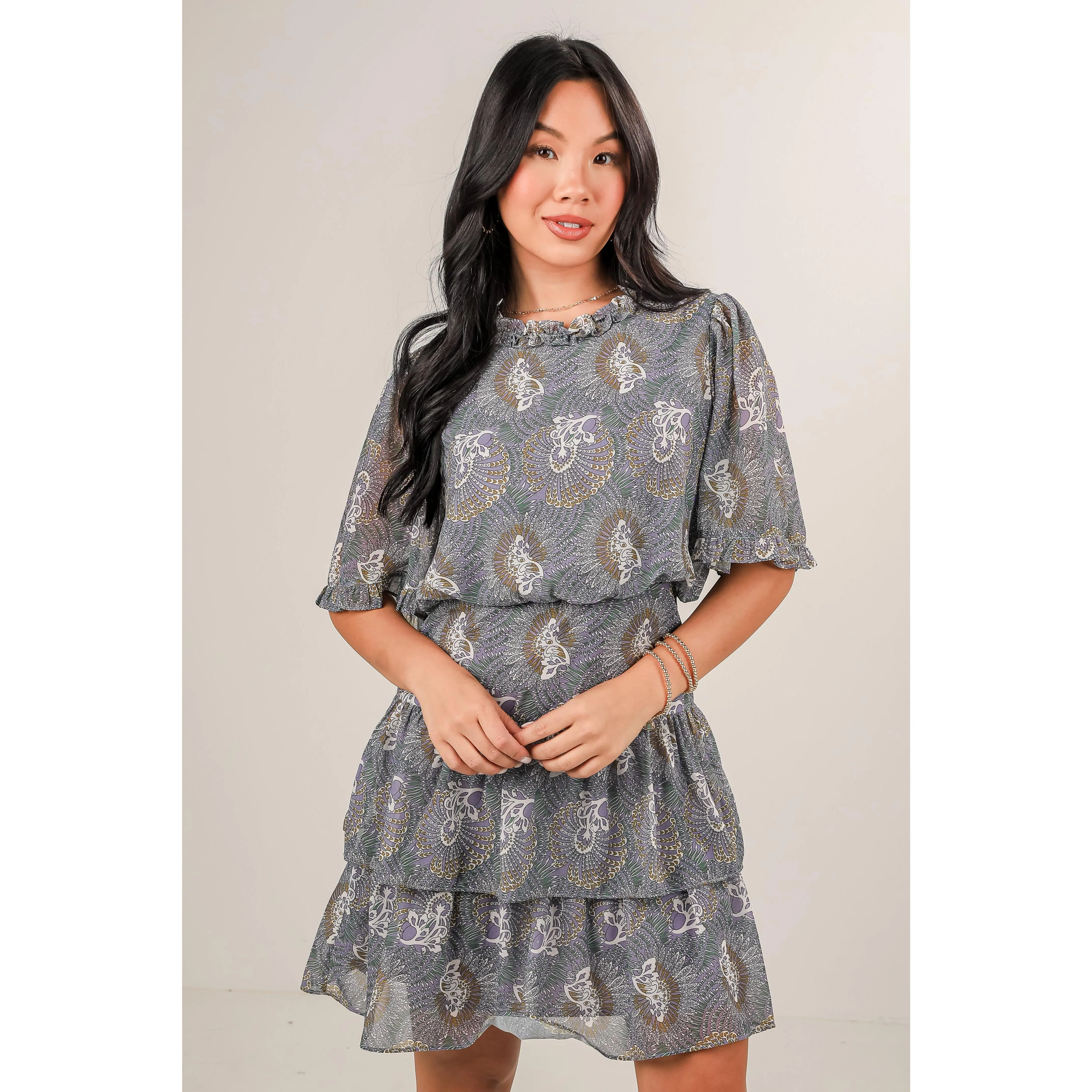 Women's Casual Lavender Floral Mini Dress - TikTok Shop