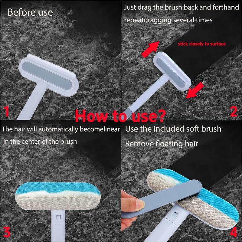 Upgraded Reusable Pet Hair Remover Brush – Extra-Long Handle Lint Cleaner for Dog & Cat Hair, Washable Multi-Surface Tool for Furniture, Bedding, Clothes & Car Interiors