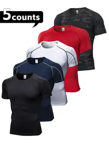 5 Pack Men's Compression Shirts Short Sleeve Compression Base Layer Cool Dry Athletic Undershirt Workout T Shirt
