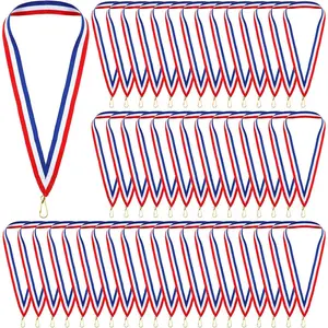 66 Pcs Medal Ribbons Award Red White and Blue Neck Lanyards with Snap Clips for Competitions Sports Meeting Student Awards