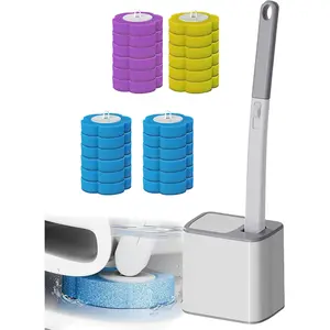 Disposable Toilet Brush, Toilet Bowl Wand Holder Set with 24PCS Cleaner Refills, Bathroom Cleaning