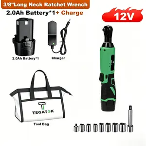 12V Cordless Ratchet Wrench Set, 3/8 Inch Long Neck Electric Socket Wrench with Battery, Charger, Sockets and Tool Bag, Rechargeable Power Ratchet Tool for Auto Repair, Mechanic Work, Car Maintenance, Motorcycle Repair, DIY Garage and Tight Spaces