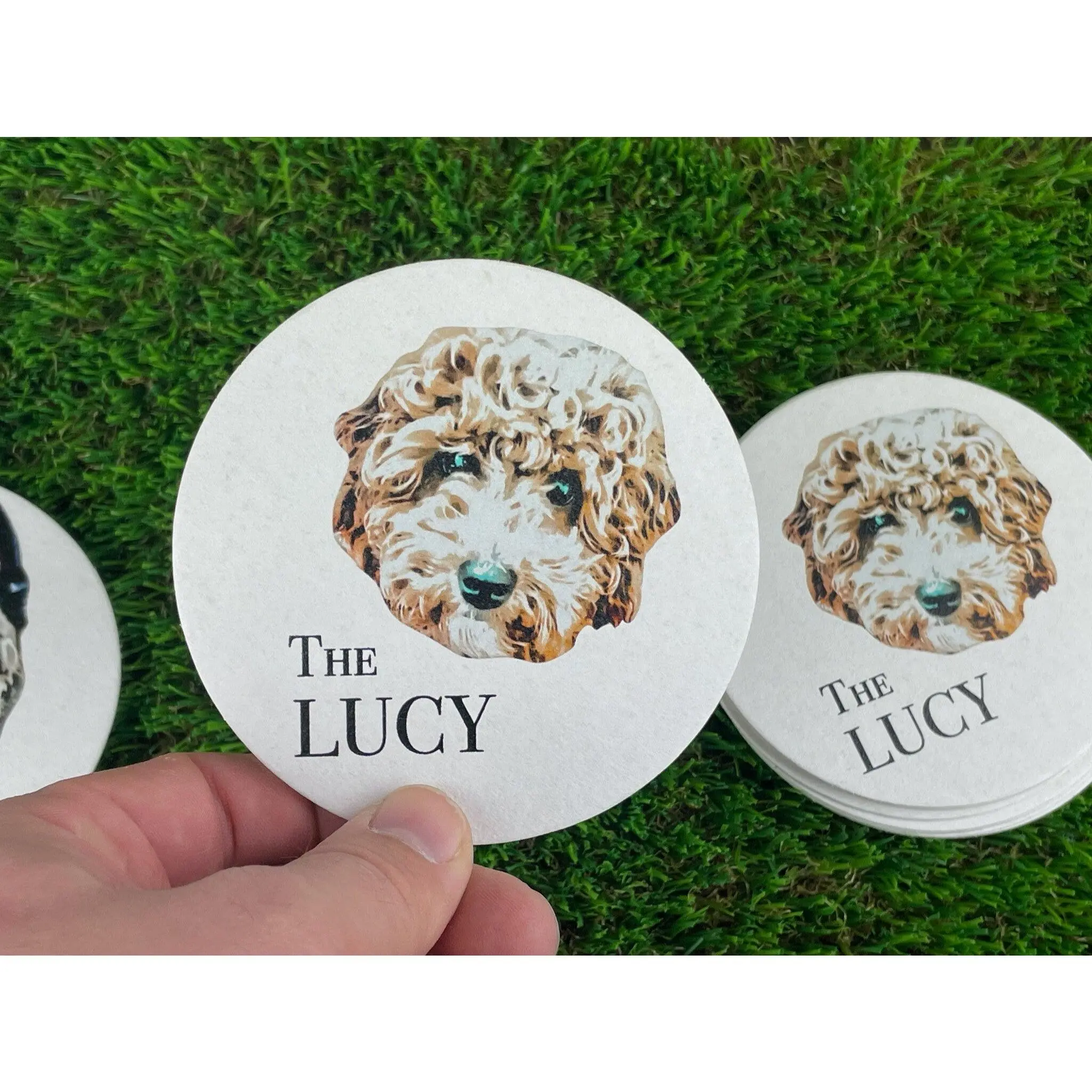 YOUR Dog on Custom Printed on 4" Round Paper Coasters, Pet Coaster Set