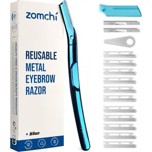 ZOMCHI Eyebrow Razor, Face Razors for Women&Men, Eyebrow Trimmer with Protective Silicone Cap, Dermaplane Razor-Easy&Safe Hair Removal(Blue,11 Blades)
