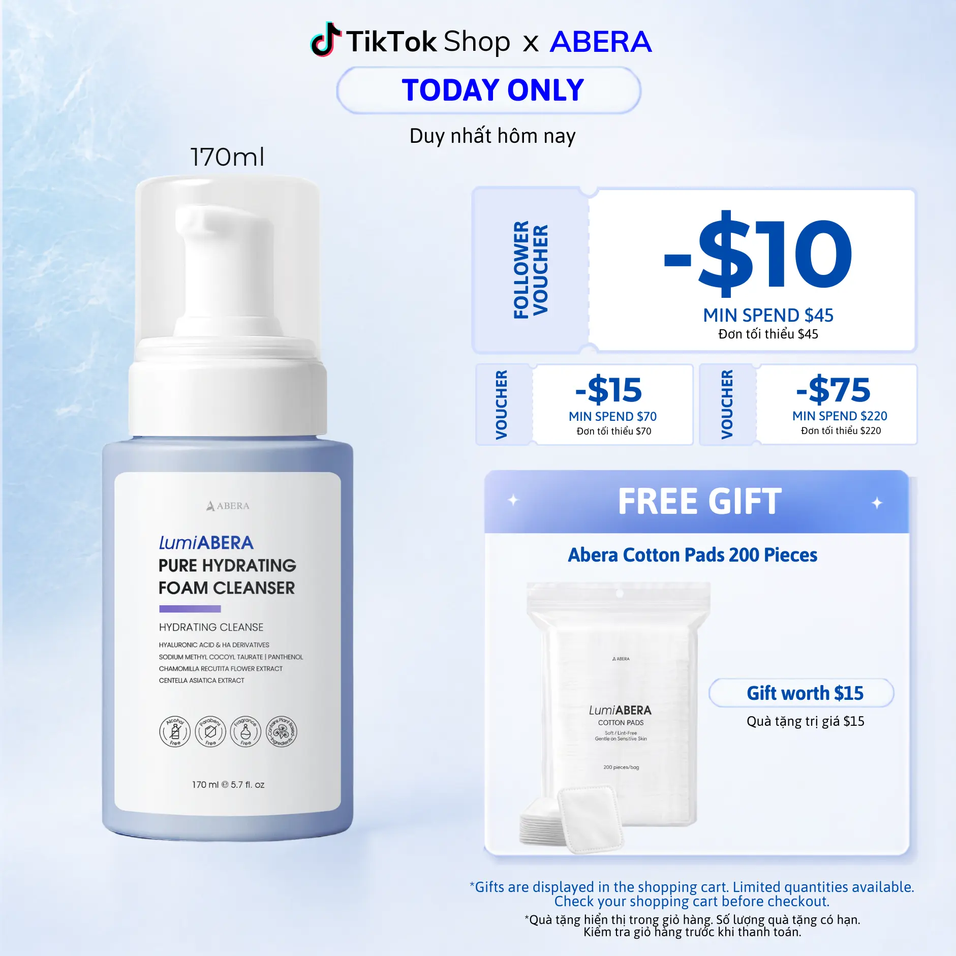 LumiABERA Pure Soothing Foam Cleanser 170ml - HA Complex & Panthenol - For Dry & Sensitive Skin