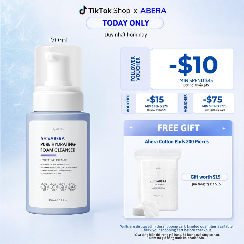 LumiABERA Pure Soothing Foam Cleanser 170ml - HA Complex & Panthenol - For Dry & Sensitive Skin