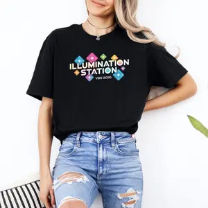 Colorful Gem Graphic Tee – Fun Cartoon Style T-Shirt, Playful Unisex Cotton Top