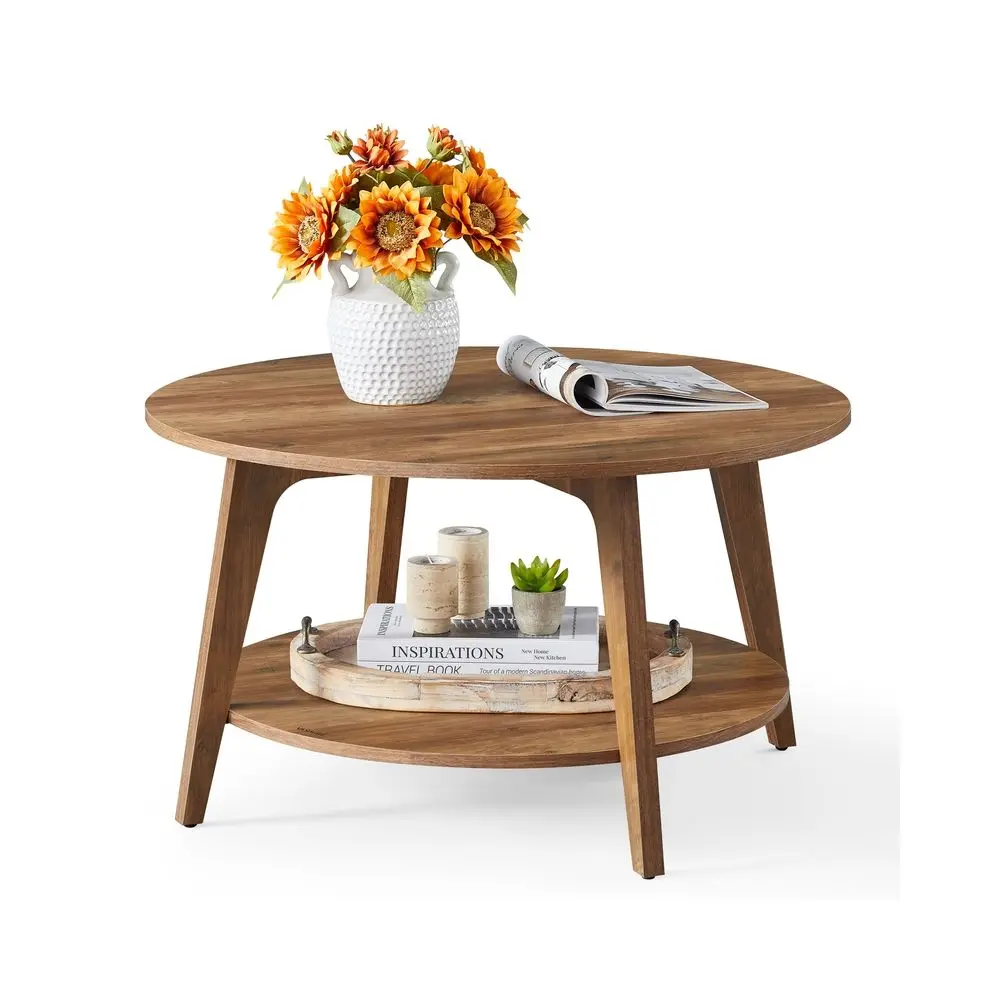 VASAGLE MAEZO Collection -  Round 2-Tier Coffee Table, 31.5in Diameter Living Room Storage Center Table with Tapered Legs & Curved Transitions, Easy Assembly