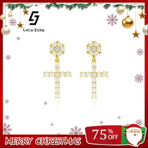LuLuEcho Studded Cross Dangle Earrings S925 VVS Synthetic Moissanite Hip Hop Earrings Jewelry Perfect Birthday Mother’s Day Gift for Men Women Silver Earrings Golden Earrings Wedding Set