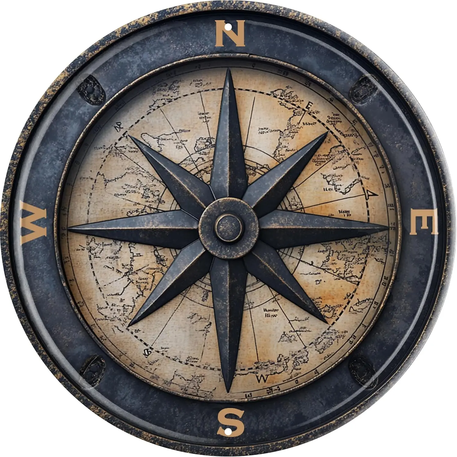 Vintage Round Tin Navigational Compass Metal Sign Retro Suitable for Home Street Shop Garage Bar Farm Garden - Multi-Purpose for Indoor/Outdoor Use Plaque 8x8 Inch