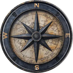 Vintage Round Tin Navigational Compass Metal Sign Retro Suitable for Home Street Shop Garage Bar Farm Garden - Multi-Purpose for Indoor/Outdoor Use Plaque 8x8 Inch