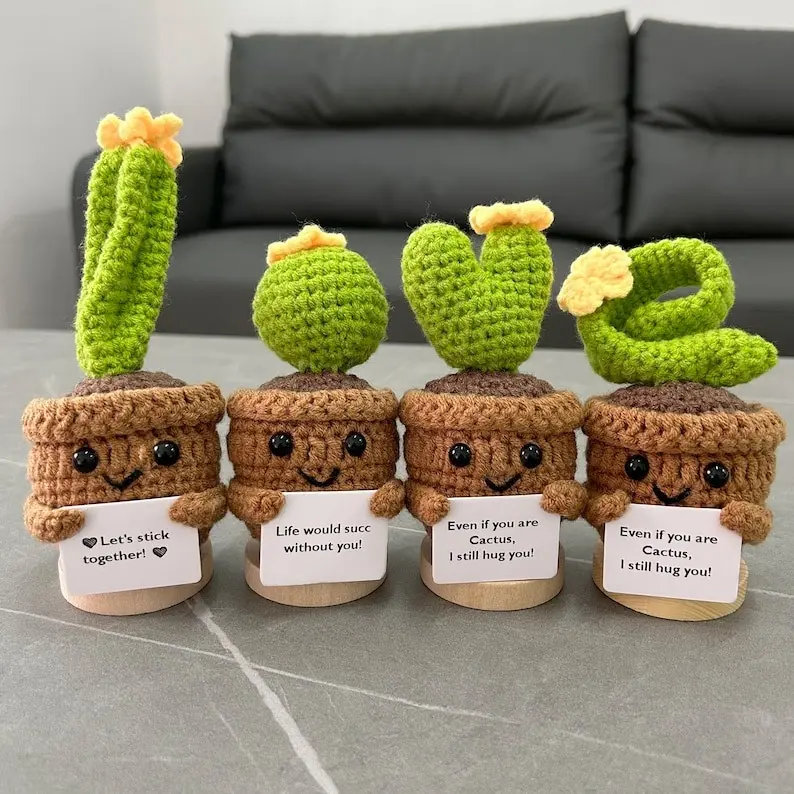 4PCS LOVE Crochet Cactus Plant, Emotional Support Plant, Mother's Day Gift, Handmade Custom Gift For Family/ Friends/ Wife/ Husband/ Cush