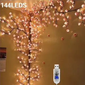 1pc 96LEDS/144LEDS DIY Cherry Blossom Branch Lamp, Home Atmosphere Lamp, Garland Lamp, USB Powered, 8 Modes, Led Ambient Light, Led Mood Light, Bedroom Rattan Lamp, Cherry Blossom Wall Decor, Suitable for Weddings, Parties, Christmas, Holiday Gifts