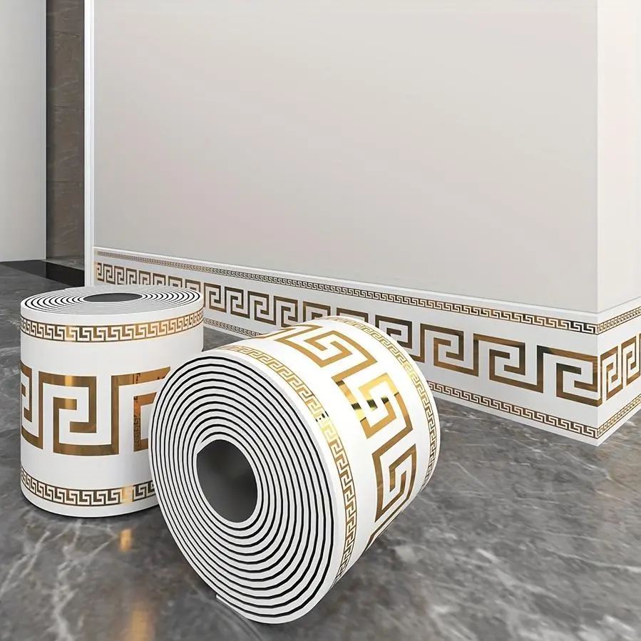 1 Roll Large Thickened European Marble Tile Panel Wallpaper - Self-Adhesive Peel & Stick Removable Wallpaper with Golden Veins, Waterproof & Wear-Resistant Vinyl, 197"x3.94" Luxury Marble Look for Walls, Floors, Cabinets