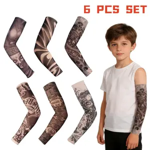 6pcs Fake Tattoo Sleeves Set For Kids Childs Boys Girls, Realistic Seamless Design Sun Protection & Cooling Arm Covers Fake Tattoo Sleeves for Summer Outdoor Sports, Halloween Decor, Cool Temporary Body Art Unisex