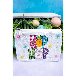 Hop Hop Bunny White Seed Bead Coin Purse