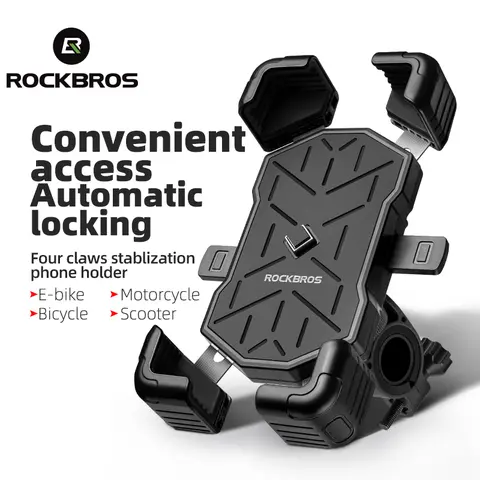 ROCkBROS HW-117 Unisex Bike Phone Mount - 1s Lock Cycling Holder with Upgraded 20-30mm Handlebar Clamp, Easy Installation, Adjustable Universal Metal Grip, Anti-Slip Silicone Button, Ebike Accessories for iPhone X/Note 9, Samsung S22/S23