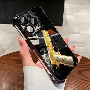 Trendy Cool Gold Weapon Phone Cases for iPhone 17 16 Promax 15 14 13 12 11 X XS Plus, Luxury Fashionable Ins Four Corner Airbag Anti-drop Shockproof Cover To Family,Boy,Girl,Friends,Man,Women As A Birthday Gift