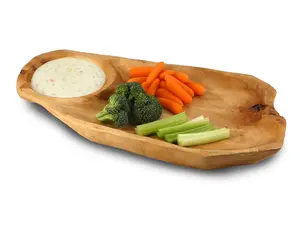 14" X 7" Hand Carved Root Wood Chip and Dip Platter: Reclaimed Wood Serving Tray
