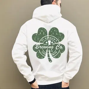 St. Patrick’s Lucky Clover Brewing Hoodie, Vintage Irish Pub Graphic Sweatshirt, Shamrock Back Print Gift for Men & Women
