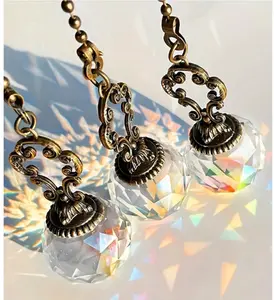 1pc Ab Crystal Pendant Lighting Fixture Fan Pull Chain Ball Shaped European Style Ceiling Fan Decoration,Home Decor ,Room Decor,Wall Decor