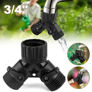 2 Way Y Splitter for 3/4" Inch Garden Hose, Black Garden Hose Y Connectors Plastic Hose Splitter with Faucet Watering Shut Off Valves for Irrigation:1-Pack