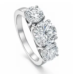 BERRICLE Sterling Silver 3-Stone Wedding Engagement Rings for Women, 2 Carat Round Cut Cubic Zirconia CZ Ring