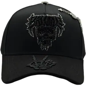 Barbas Hats Halloween Crime Snapback Cap – Black Rhinestone Skull Streetwear Baseball Hat, Adjustable Unisex Curved Brim Cap for Daily Wear, Urban Fashion Premium Fit