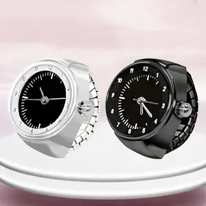 TopJewe - White Black Color Creative Vintage Punk Quartz Watches Finger Rings Women Men Mini Elastic Strap Clock Ring Creative Jewelry