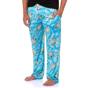 Pokemon Men's Squirtle #007 Water All Over Print Adult Pajama Pants Sleep Lounge Bottoms