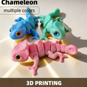 Movable Joint 3D Printed Chameleon, Cute Animal Desktop Decoration, Random Color Blind Box Toy Gift, Unique Desk Accessory