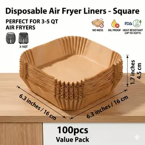 100 disposable non-stick air fryer paper liners, 16 cm × 16 cm, thick square silicone baking paper, waterproof baking supplies suitable for small 3–5 quart air fryers and oven baking, home baking supplies, kitchen accessories, TikTok Shop Spring Refresh