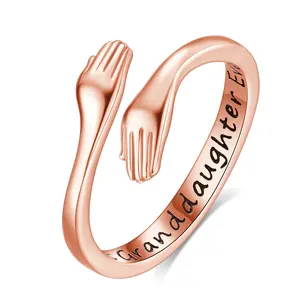 Eudora S925 Sterling Silver Hug Ring for Women, Adjustable Open Hand Embrace Ring, "You Are Enough" & Daughter / Granddaughter Engraved Inspirational Jewelry