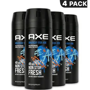 AXE Anarchy For Him Body Spray 4 Pack (150ml/5.o8oz) - High Performance 48-Hour Non-Stop Fresh Fragrance