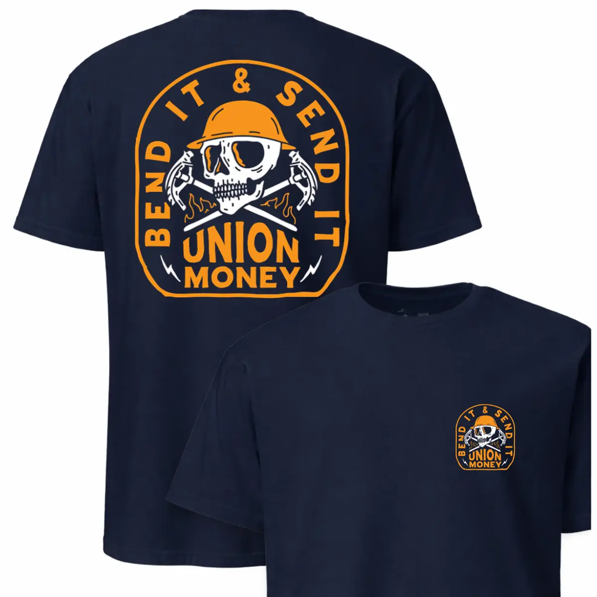 Bend It & Send It Skull Graphic T-Shirt, Men's Classic Streetwear & Workwear Apparel, 100% Cotton Tee for Blue Collar Ironworkers