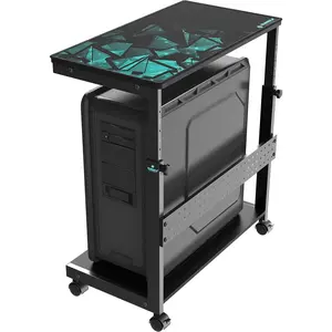 PC Stand  Cart, Height Adjustable Tower Stand 2-Tier Suit for ATX Case Printer, Metal Rolling Cart  Wheels for Gaming  Office, Black