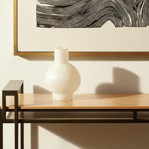 360 stand 8.86 in White Mottled Handblown Glass Table Vase, Modern Watertight Home Decor Centerpiece, Room Accent, Gift for Home Supplies, Table Decor