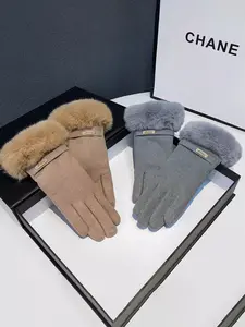 Women's Winter Warm Fleece Lined Gloves, Thickened Windproof Plush Cycling Mitts, Cute Cartoon Design, 1 Pair