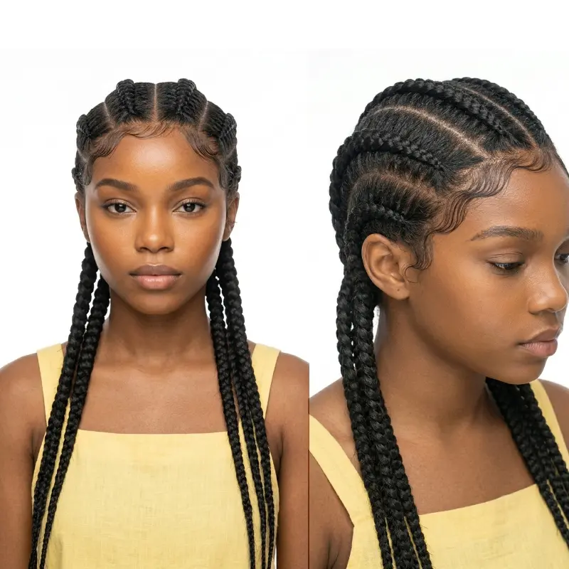 20" Kids Middle Part Straight Back Knotless Box Braided Full Lace Wig, African Synthetic Braiding Hair Wig With Natural Baby Hair, Lightweight Adjustable Cap Scalp-Friendly Protective Braids For Little Girls & Women Daily School Party Wear