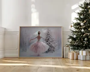 [SALE UP TO 40%] [Unframed] Nutcracker Ballerina Canvas Wall Art | Pink Christmas Ballet Dancer Print | Elegant Winter Wonderland Décor | Holiday Dance Wall Hanging