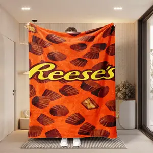 1PC Soft Flannel Blanket with Reese's Chocolate Peanut Cup Print, Cozy Travel Blanket, Perfect Gift for Family and Friends