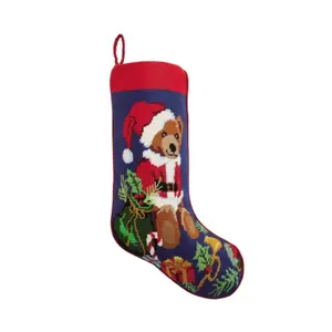 212 MAIN Embroidered Needlepoint Christmas Stocking - Poly Cotton Velvet, 11x18in, Gift-Carrying Design, Vibrant Festive Home Decoration for Gifting
