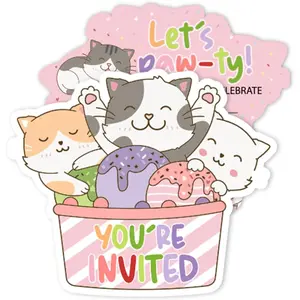 Birthday Party Invitations, Cats Donut Party Invitation Cards for Boys Girls (30 Cards & 30 Envelopes)