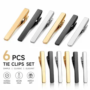 6-Pack Tie Clips for Men – Classic Gold, Silver & Black Necktie Bars, Men's Jewelry Accessories Pinch Clips for Wedding, Business & Formal Gifts