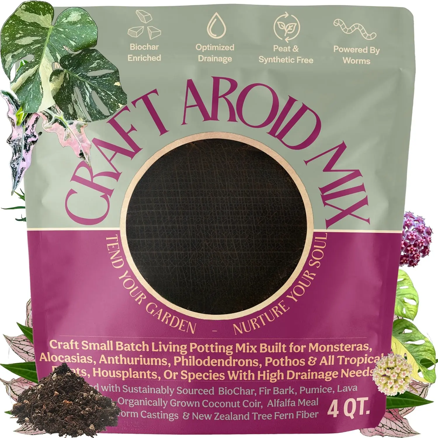 Craft Aroid Potting Mix- Elite Alocasia, Philodendron, Monstera Soil Mix, Chunky, Well Draining Potting Soil for Indoor Plants, All Tropical Plants & Houseplants, Synthetic & Peat Free 4QT