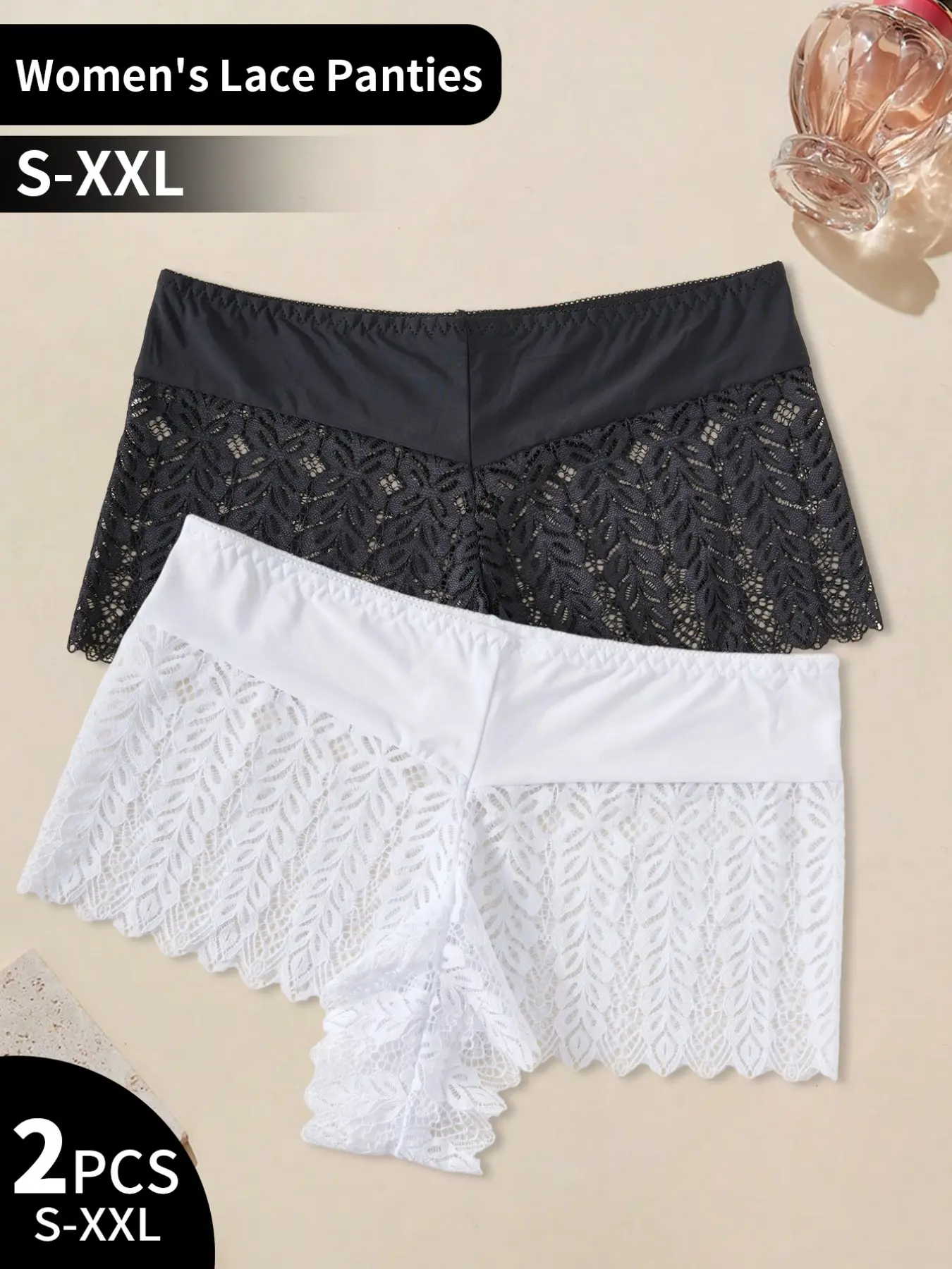 2-Pack Sexy Lace Panties, Mid-Waist Belly Control, Anti- Mark, Invisible Seamless, Perfect for Tight Pants, Elegant Slim Fit Underwear
