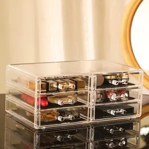 Cq acrylic Clear Cosmetics Organizer Stackable Makeup Storage Drawers,6 Drawers for The Home Edit Containers For Jewelry Hair Accessories Nail Polish Lipstick Make up Marker Pen